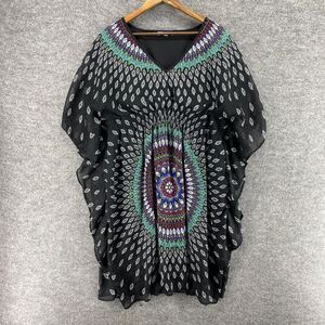 Speed Control Blouse Women M Medium Black Geometric V-Neck Short Sleeve Casual